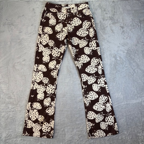 BDG‎ 90s Bootcut Jeans Strawberry Print Brown Casual Denim Pants Woman's Size 24 - Picture 1 of 16